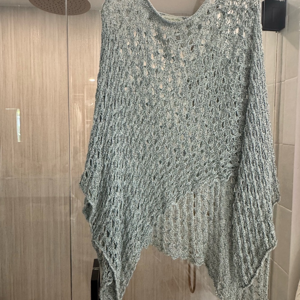 Urban Outfitters Light Blue-Green Open-Knit Poncho